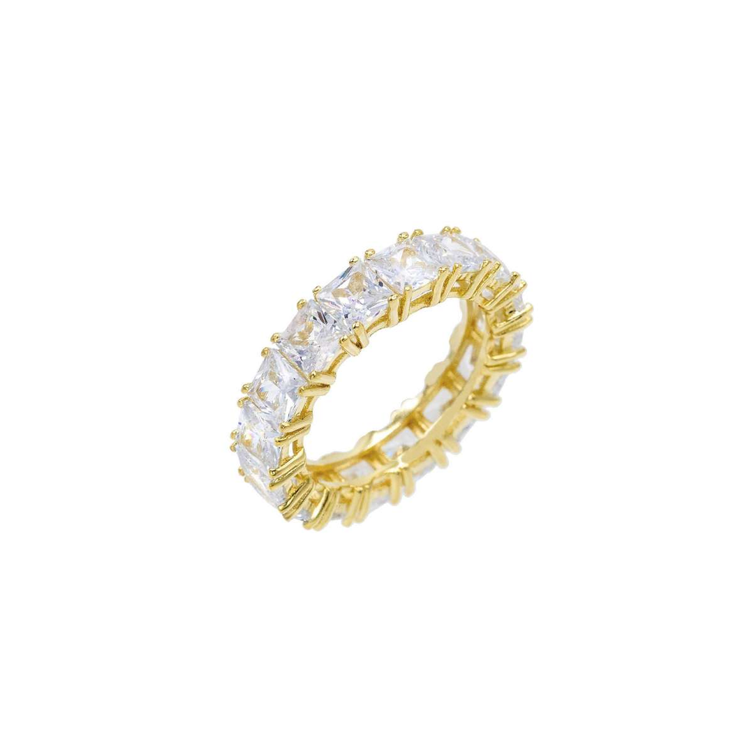 Anello argento 925 pietre taglio princess zirconi bianchi placcatura oro giallo - Laura P. Jewels