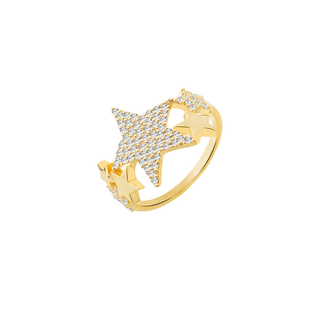 Anello stelle argento 925 zirconi bianchi placcatura oro giallo - Laura P. Jewels