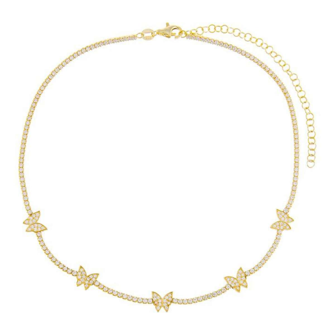 Choker tennis farfalle argento 925 zirconi bianchi placcatura oro giallo 18kt - Laura P. Jewels