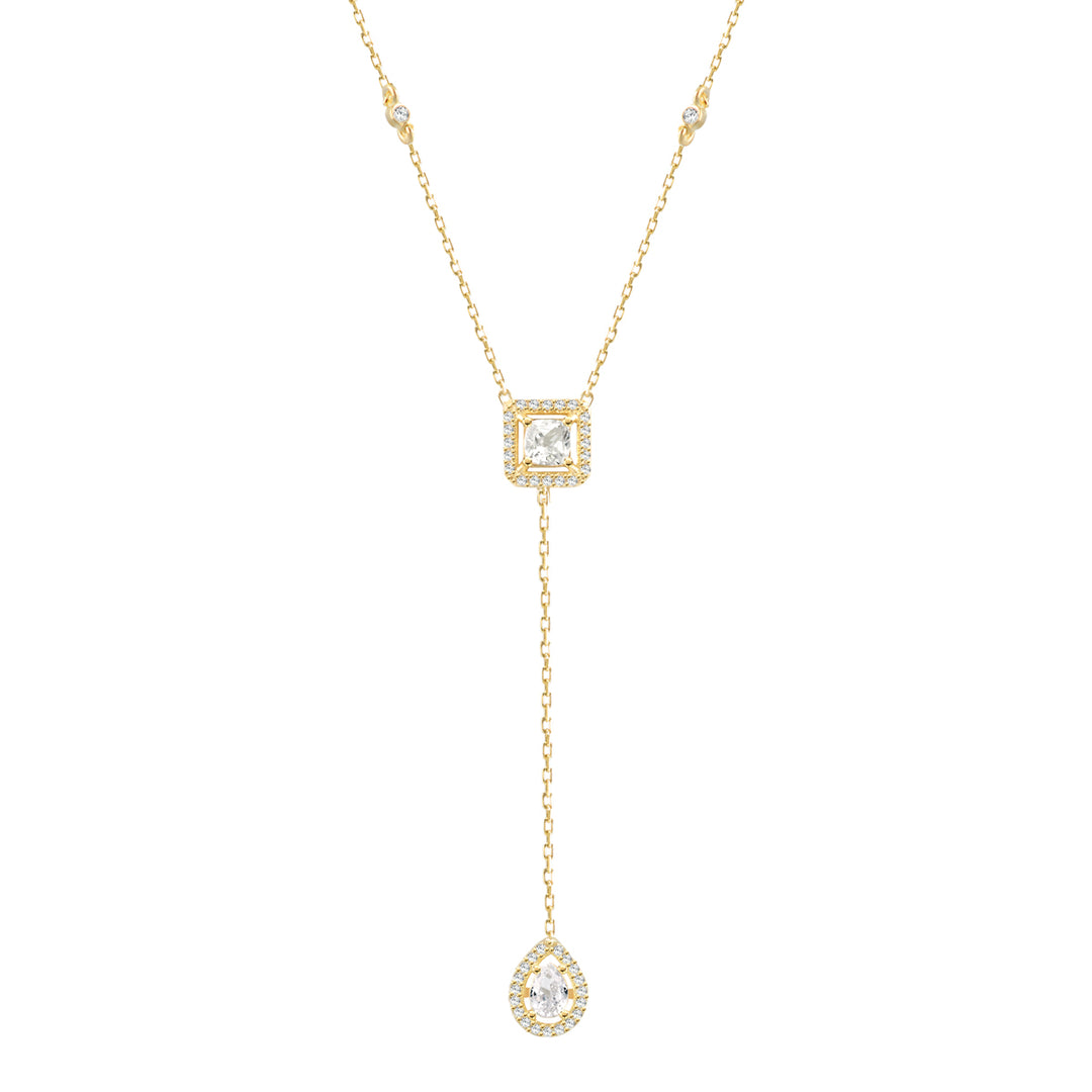 Collana lariat argento 925 zirconi taglio princess e goccia bianchi placcatura oro giallo 18kt - Laura P. Jewels