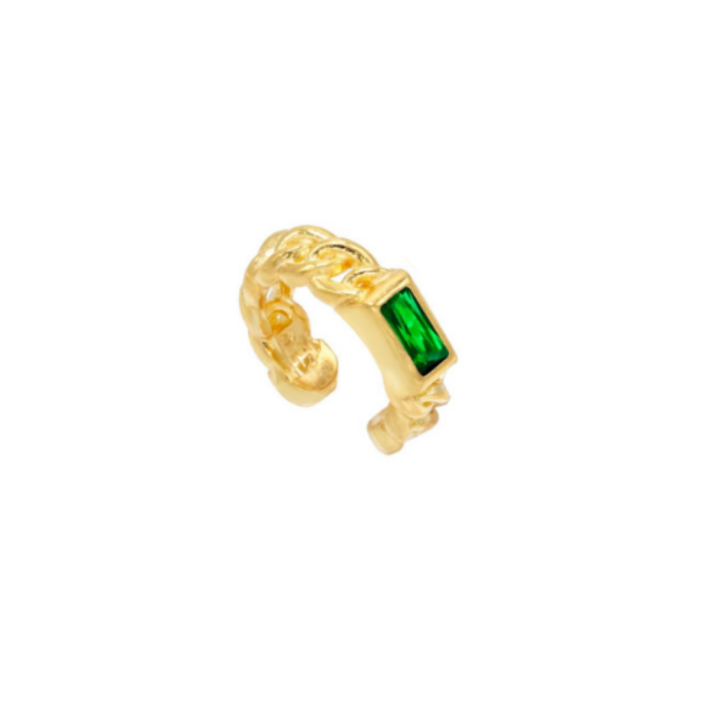 Earcuff baguette, argento 925, pietra taglio baguette, zirconi verdi, placcatura oro giallo 18kt - Laura P. Jewels