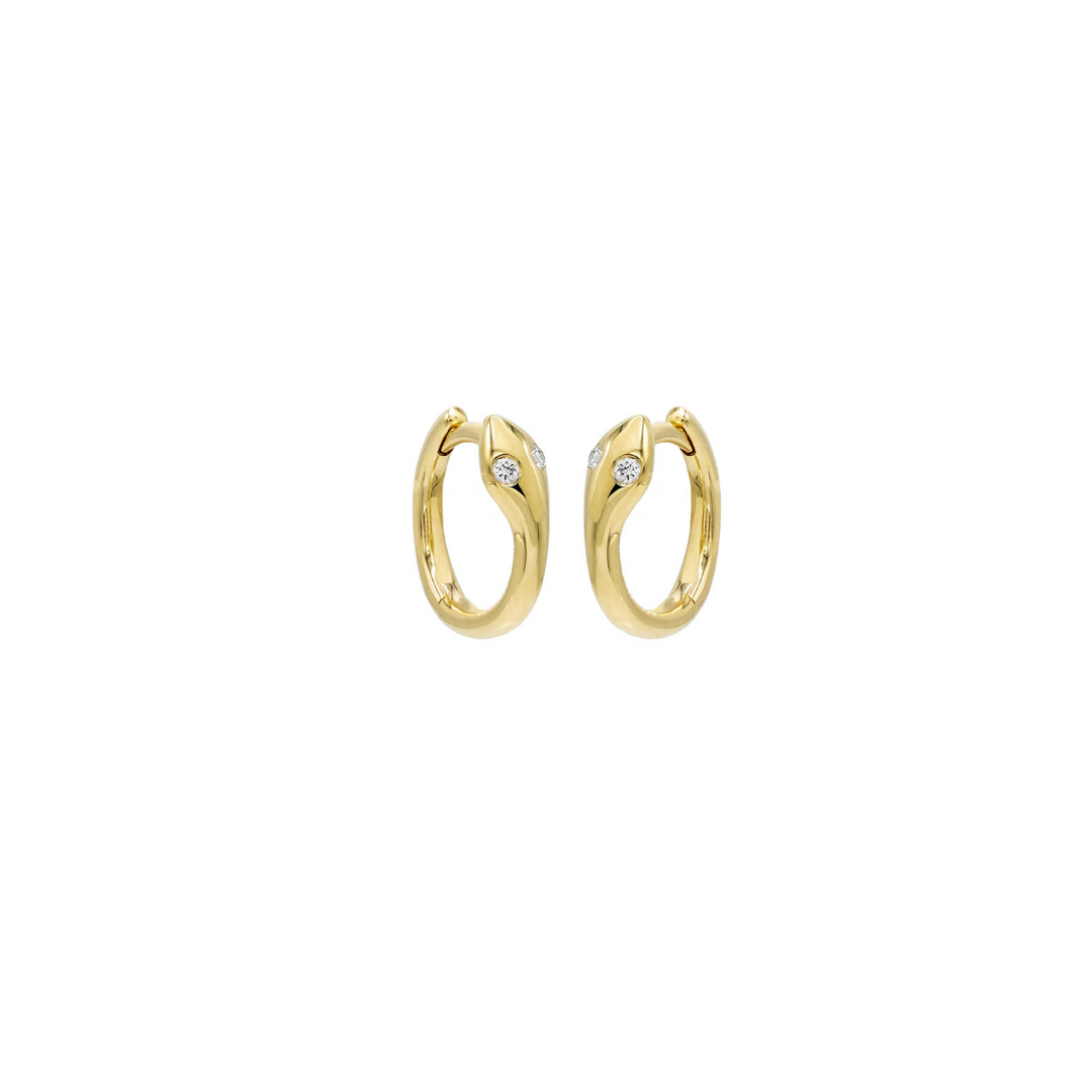 Orecchini cerchio serpente, argento 925, zirconi bianchi, placcatura oro giallo 18kt - Laura P. Jewels