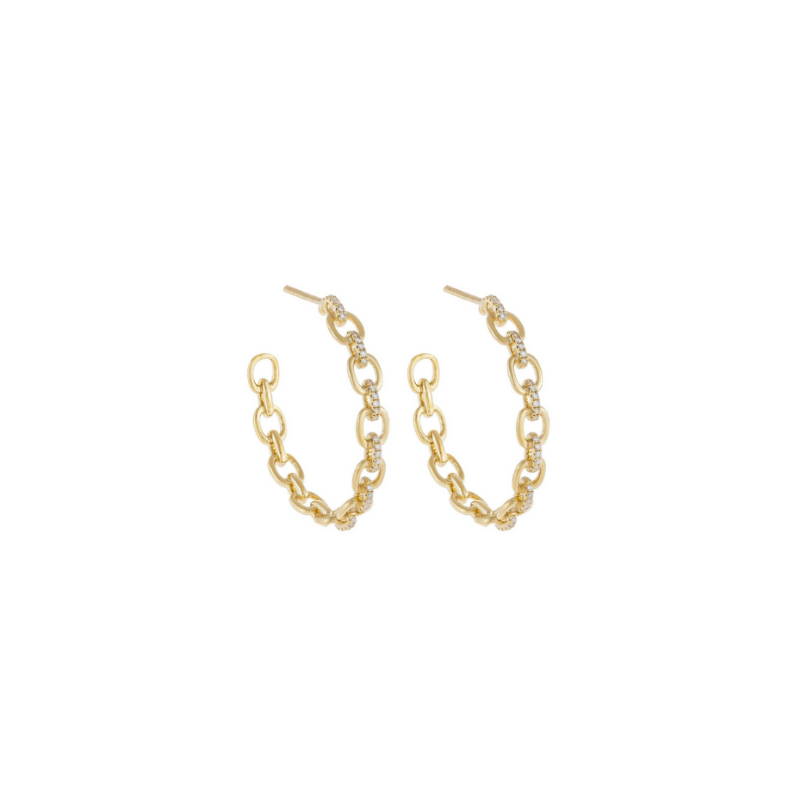 Orecchini cerchio maglia marina, argento 925, zirconi bianchi, placcatura oro giallo 18kt - Laura P. Jewels