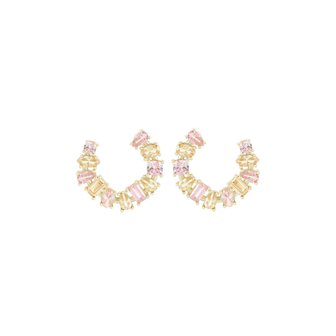 Orecchini Princess Baguette argento 925 placcatura oro giallo 18kt pietre zirconi color rosa e champagne - Laura P. Jewels