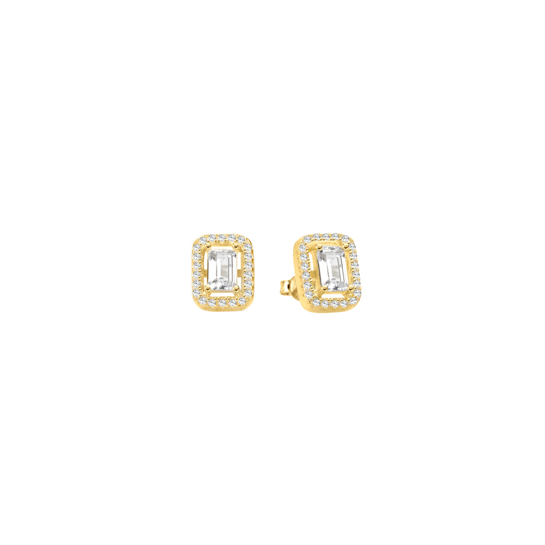 Orecchini baguette bianche argento 925, pietra taglio baguette, zirconi bianchi, placcatura oro giallo 18kt - Laura P. Jewels