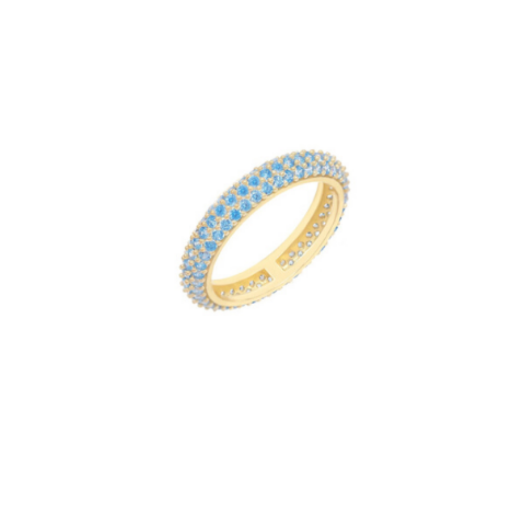 Anello vera argento 925 zirconi azzurri placcatura oro giallo - Laura P. Jewels