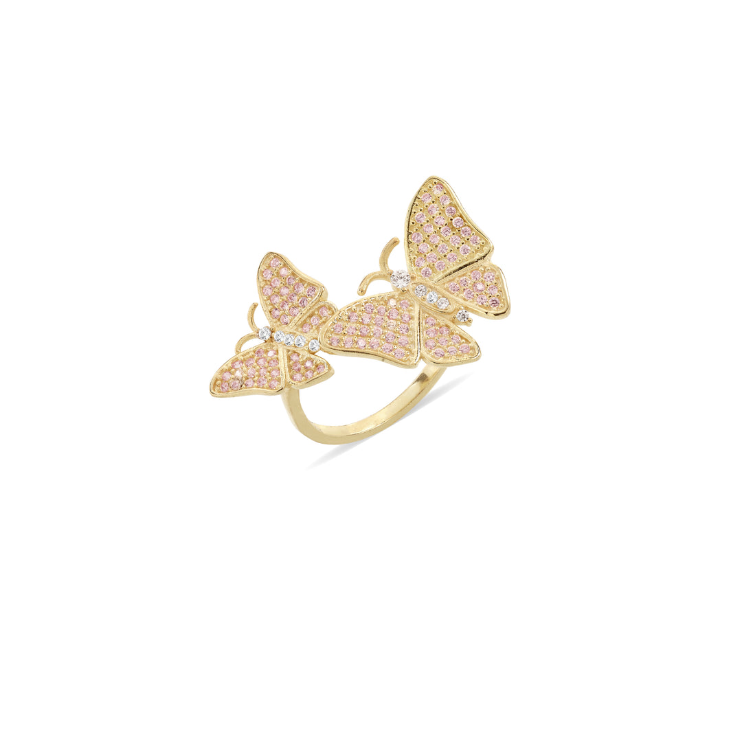 Anello argento 925 farfalle zirconi rosa placcatura oro giallo - Laura P. Jewels