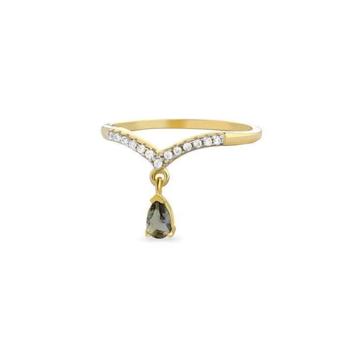Anello  argento 925 goccia grigia  e  zirconi bianchi placcatura oro giallo - Laura P. Jewels