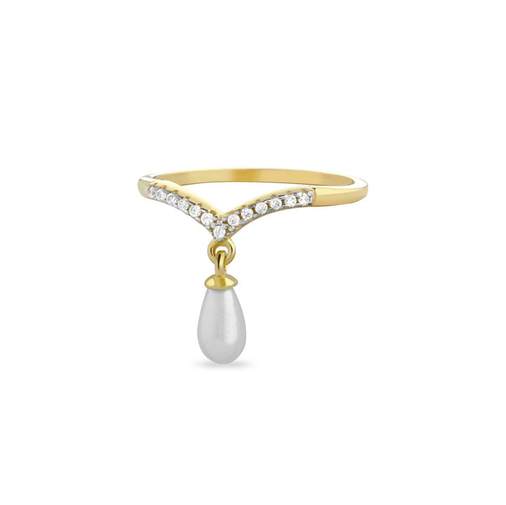 Anello  argento 925 perla e  zirconi bianchi placcatura oro giallo - Laura P. Jewels
