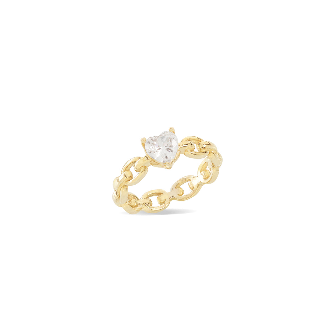 Anello in maglia marina argento 925 pietre taglio cuore zirconi bianchi placcatura oro giallo - Laura P. Jewels
