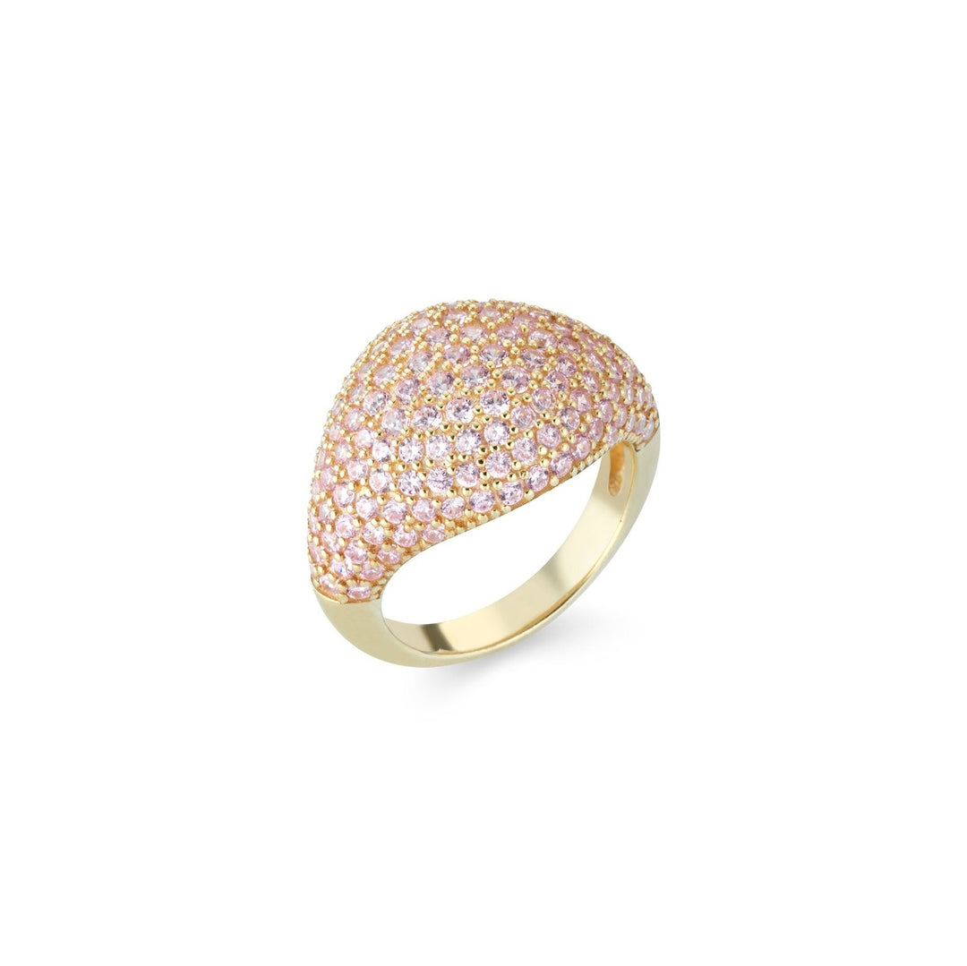Anello chevalier zirconi rosa, anello da mignolo, argento 925, placcatura oro giallo 18kt - Laura P. Jewels