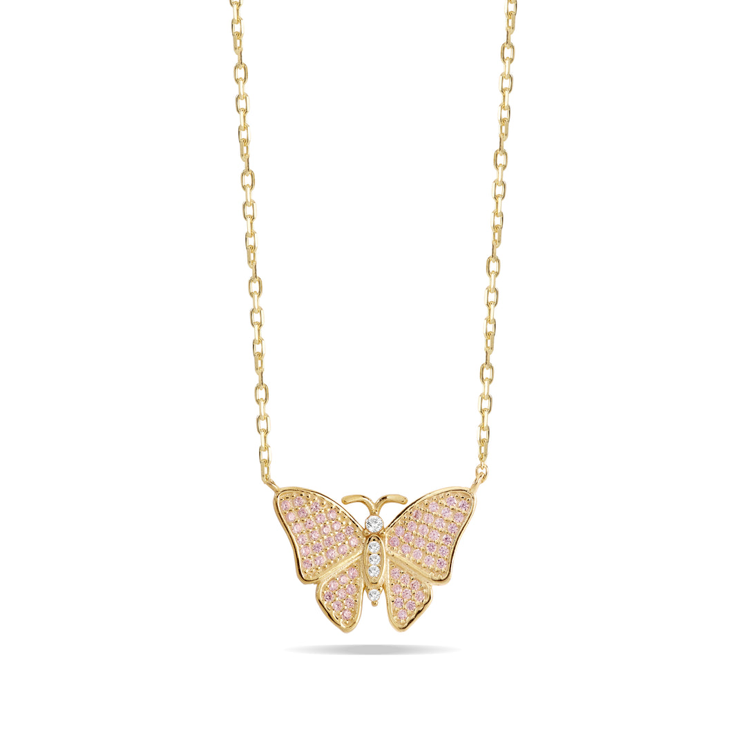 Collana farfalla argento 925 zirconi rosa placcatura oro giallo 18kt - Laura P. Jewels