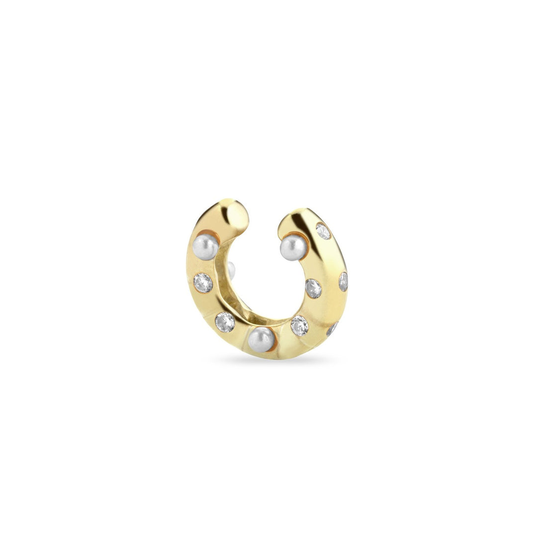 Earcuff bombato argento 925, perline, zirconi bianchi, placcatura oro giallo 18kt - Laura P. Jewels