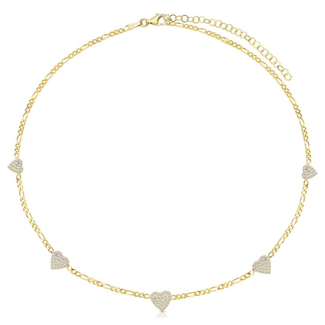 Choker cuori argento 925 zirconi bianchi placcatura oro giallo 18kt - Laura P. Jewels