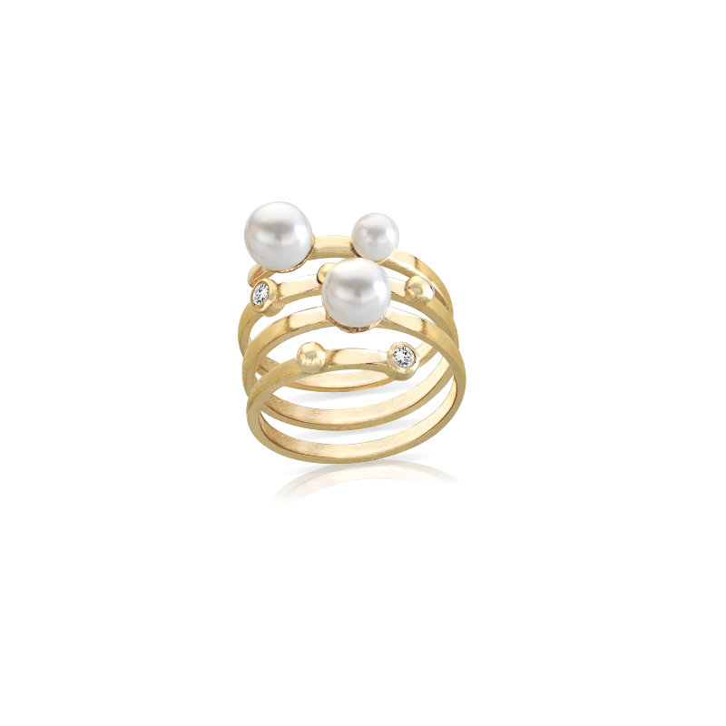 Anello spirale argento 925 perle e zirconi bianchi placcatura oro giallo - Laura P. Jewels