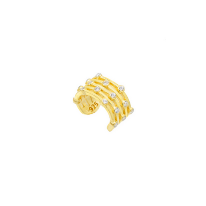 Earcuff solitari, argento 925, zirconi bianchi, placcatura oro giallo 18kt - Laura P. Jewels