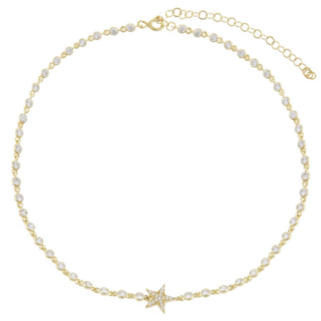 Choker stella solitari argento 925  zirconi bianchi placcatura oro giallo 18kt - Laura P. Jewels