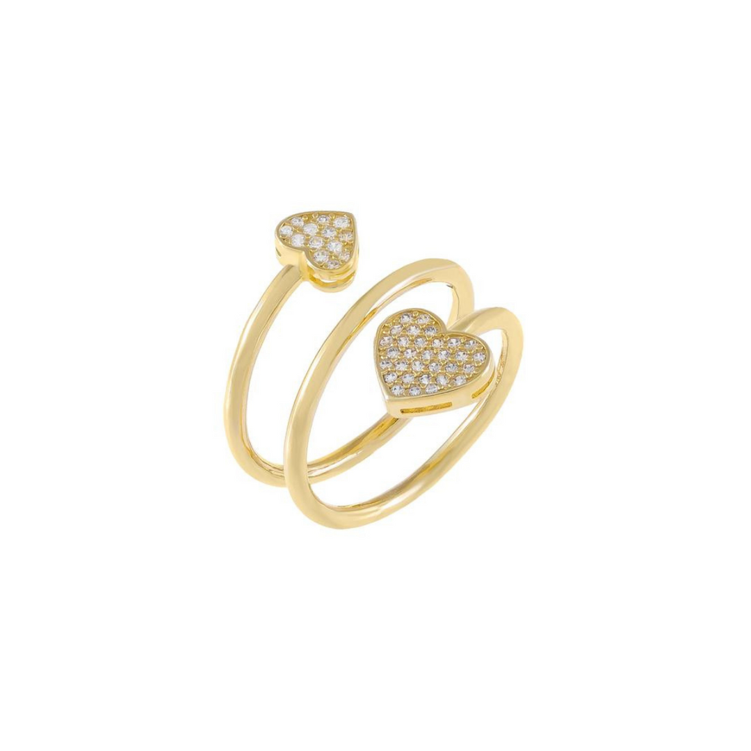 Anello spirale argento 925 pietre taglio cuore zirconi bianchi placcatura oro giallo - Laura P. Jewels