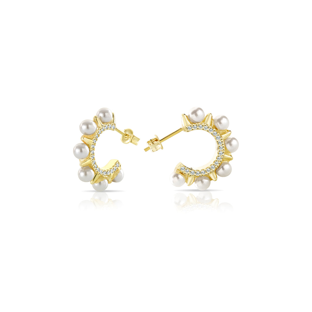 Orecchini con perle di acqua dolce, argento 925, zirconi bianchi, placcatura oro giallo 18kt - Laura P. Jewels