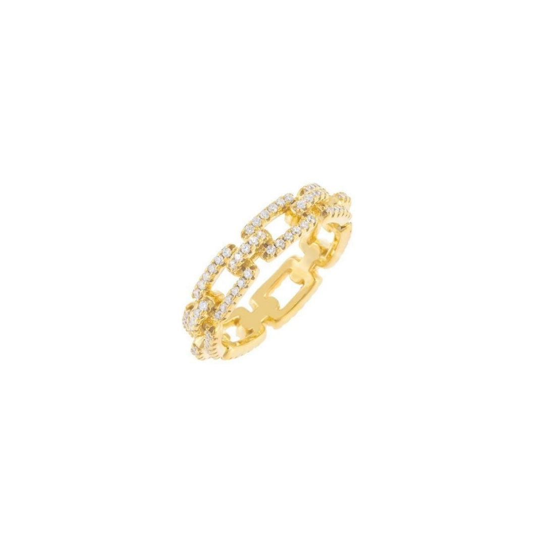 Anello catena, argento 925, zirconi bianchi, placcatura oro giallo 18kt - Laura P. Jewels