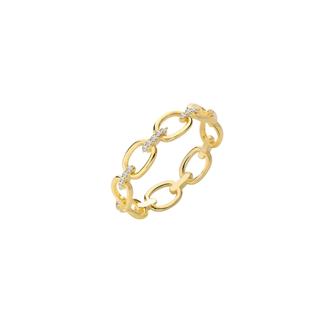 Anello catena argento 925 in maglia marina e zirconi bianchi placcatura oro giallo - Laura P. Jewels