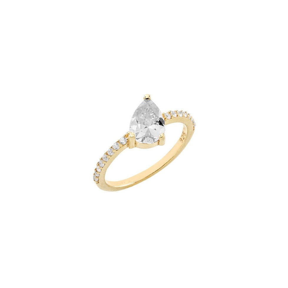 Anello argento 925 pietra taglio goccia bianca zirconi bianchi placcatura oro giallo - Laura P. Jewels