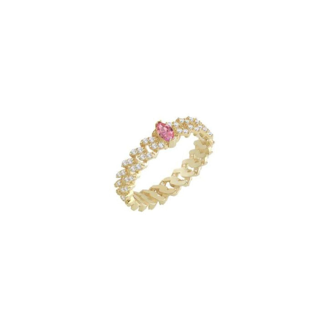 Anello groumette argento 925 zirconi bianchi e rosa pietre taglio navette placcatura oro giallo - Laura P. Jewels