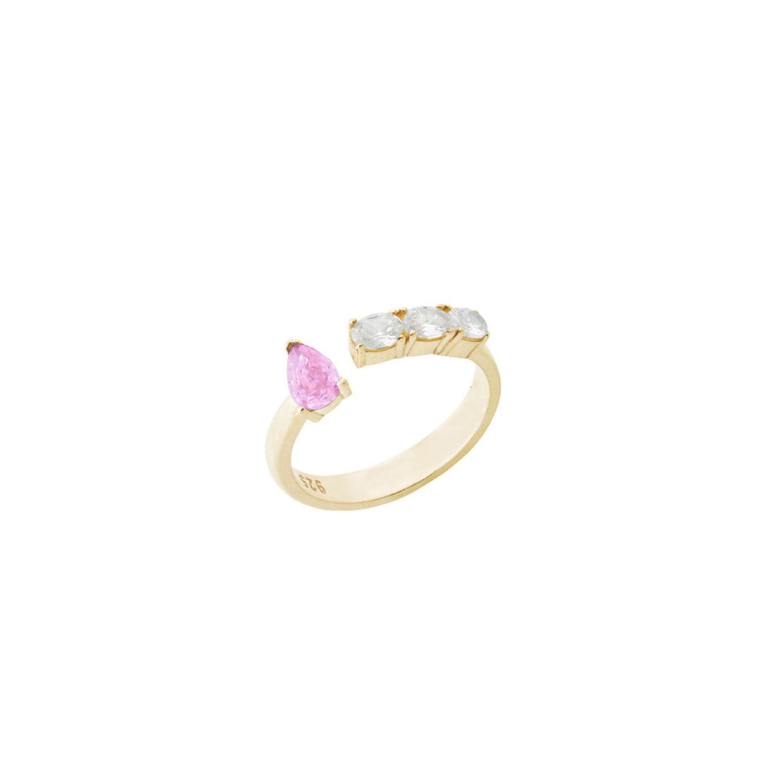 Anello argento 925 pietre taglio goccia zirconi bianchi e rosa placcatura oro giallo - Laura P. Jewels