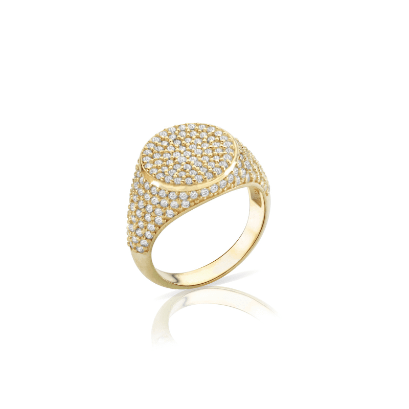 Anello chevalier, anello da mignolo, argento 925, zirconi bianchi, placcatura oro giallo 18kt - Laura P. Jewels