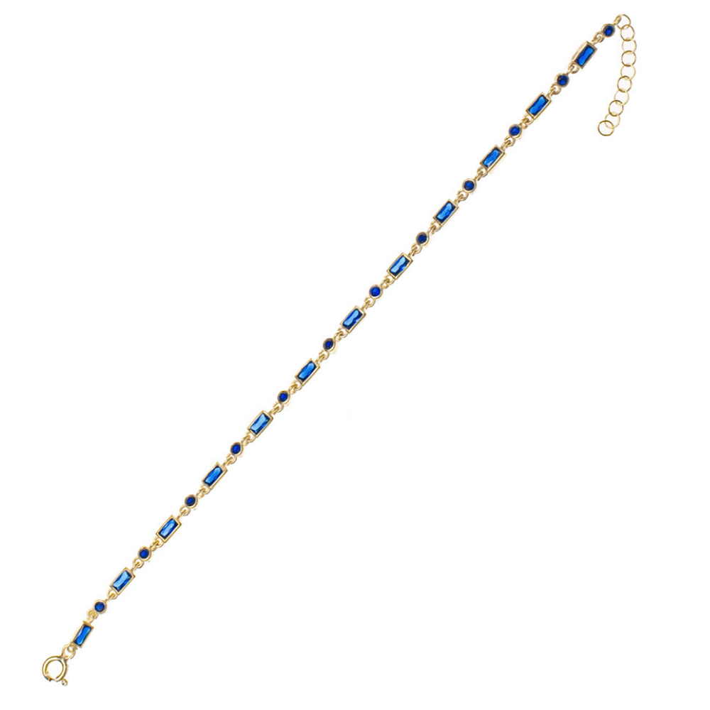 Bracciale baguette argento 925 pietre taglio baguette zirconi blu placcatura oro giallo 18kt - Laura P. Jewels
