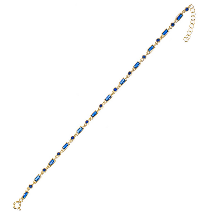 Bracciale baguette argento 925 pietre taglio baguette zirconi blu placcatura oro giallo 18kt - Laura P. Jewels