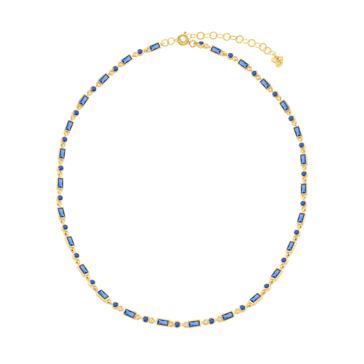Choker baguette argento 925 pietre taglio baguette zirconi blu placcatura oro giallo 18kt - Laura P. Jewels