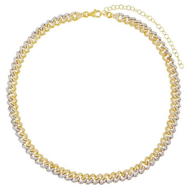 Choker groumette argento 925 bicolore zirconi bianchi placcatura oro gialo 18kt - Laura P. Jewels