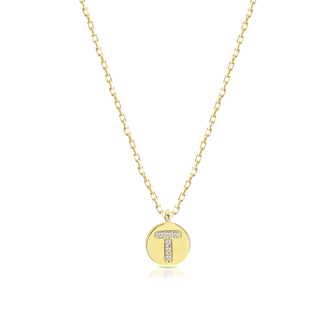 Collana iniziale lettera T argento 925 zirconi bianchi placcatura oro giallo 18kt - Laura P. Jewels