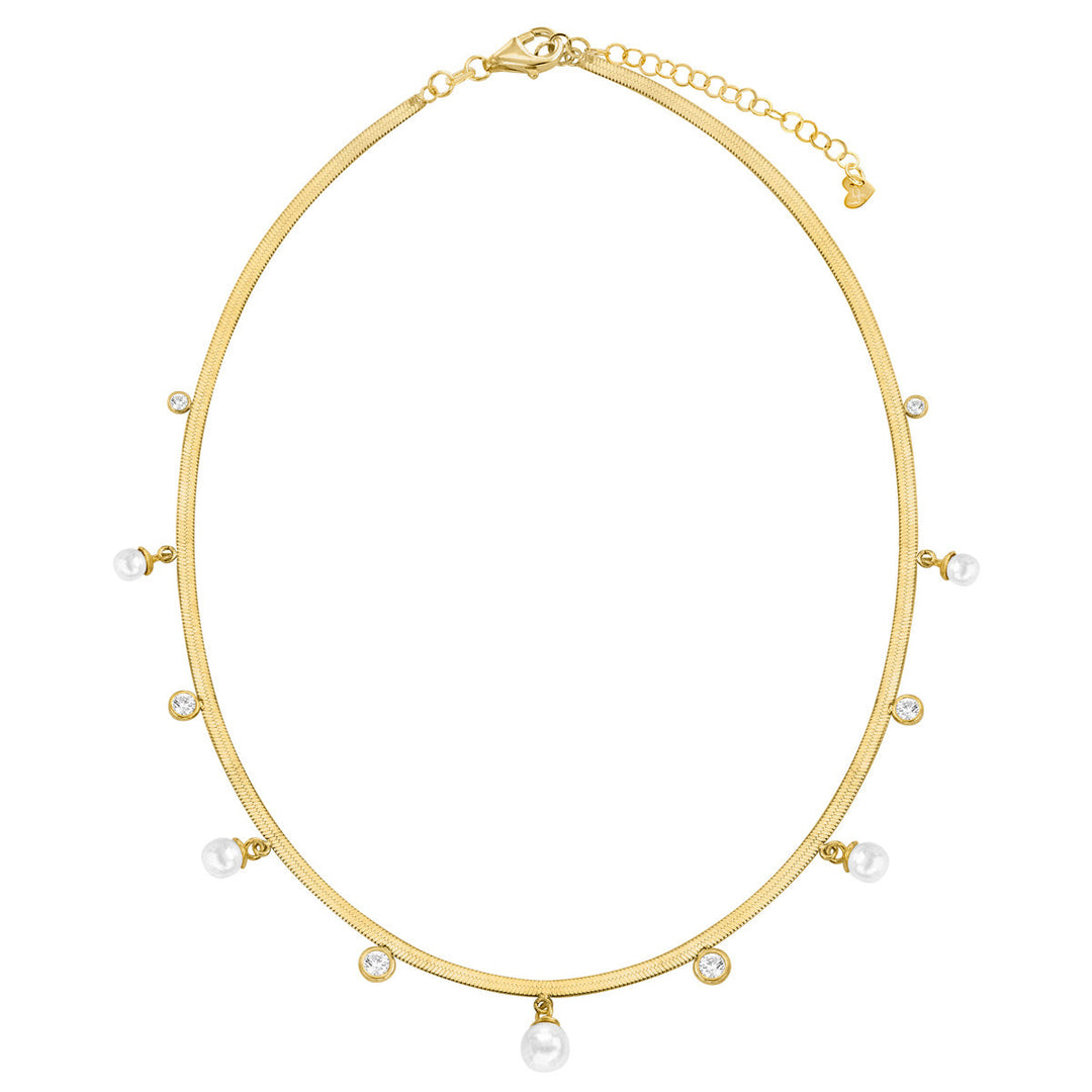 Collana perle di acqua dolce, argento 925, solitari bianchi, placcatura oro giallo 18kt - Laura P. Jewels