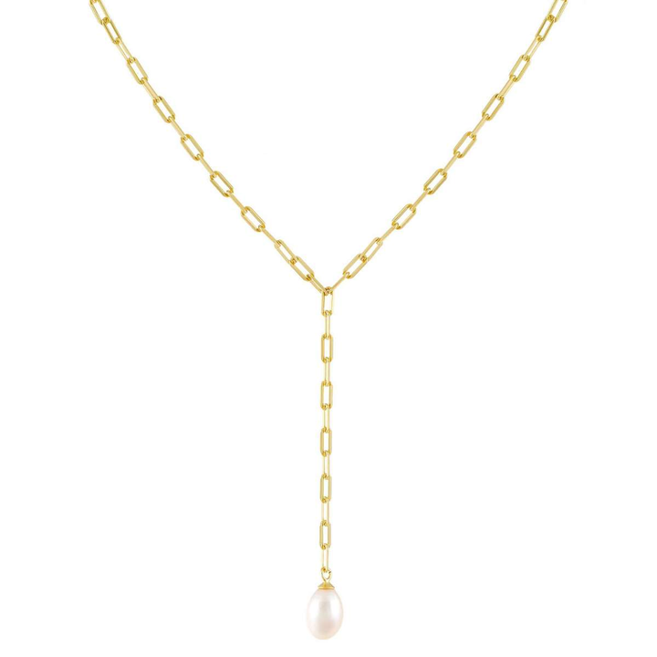 Collana lariat argento 925 perla di acqua dolce placcatura oro giallo 18kt - Laura P. Jewels