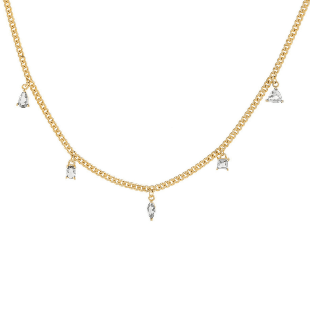 Collana argento 925, pietre taglio goccia, princess e navette, zirconi bianchi, placatura oro giallo 18kt - Laura P. Jewels