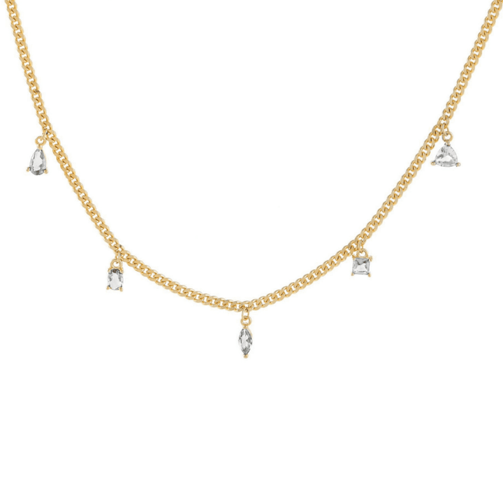 Collana argento 925, pietre taglio goccia, princess e navette, zirconi bianchi, placatura oro giallo 18kt - Laura P. Jewels