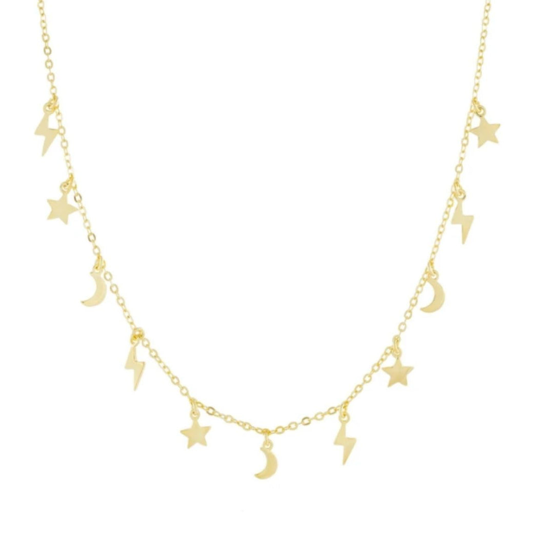 Collana stelle lune e fulmini, argento 925, placcatura oro giallo 18kt - Laura P. Jewels