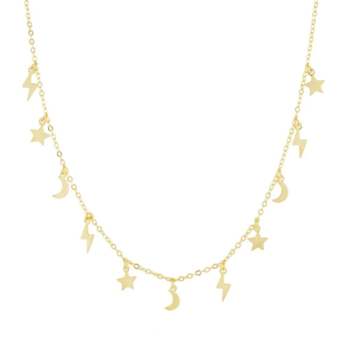 Collana stelle lune e fulmini, argento 925, placcatura oro giallo 18kt - Laura P. Jewels