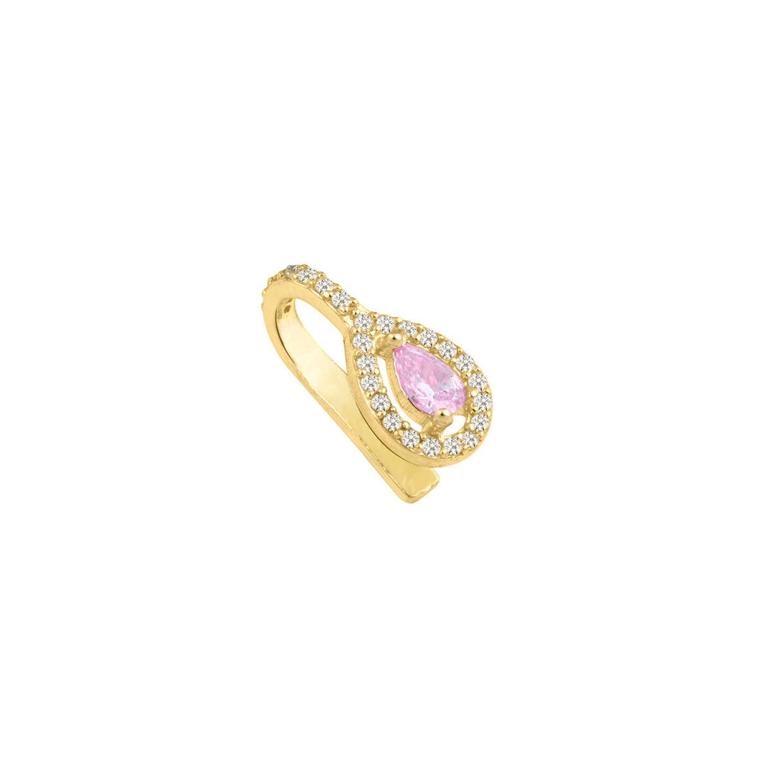 Earcuff goccia argento 925, pietra taglio goccia rosa, zirconi bianchi, placcatura oro giallo 18kt - Laura P. Jewels