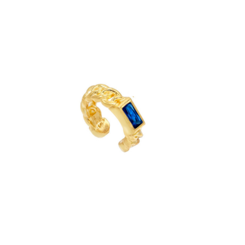 Earcuff baguette, argento 925, pietra taglio baguette, zirconi blu, placcatura oro giallo 18kt - Laura P. Jewels