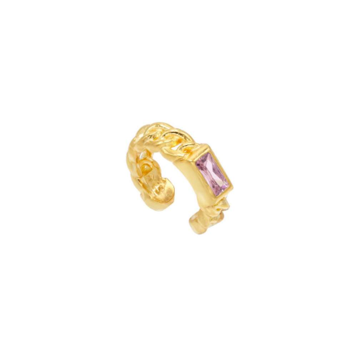 Earcuff baguette, argento 925, pietra taglio baguette rosa, placcatura oro giallo 18kt - Laura P. Jewels