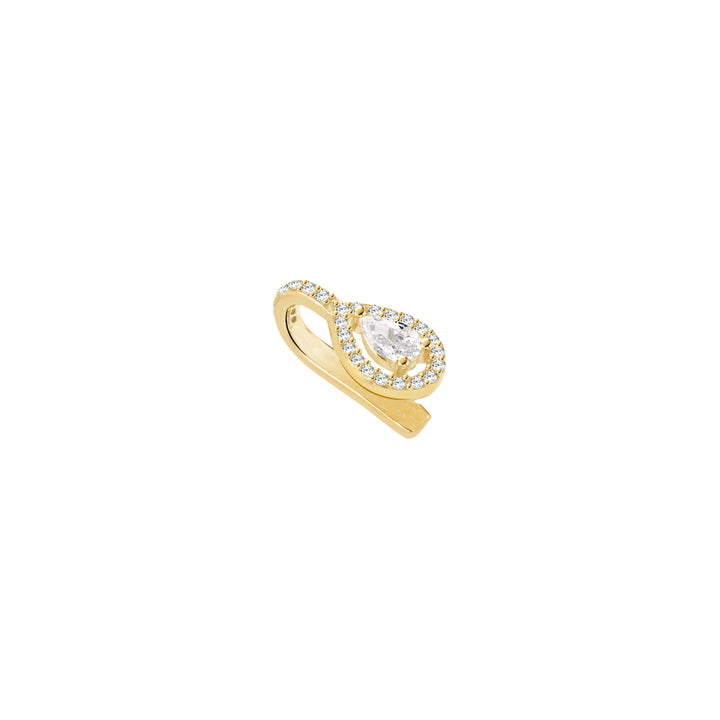 Earcuff goccia bianca, argento 925, pietra taglio goccia bianca, zirconi bianchi, placcatura oro giallo 18kt - Laura P. Jewels