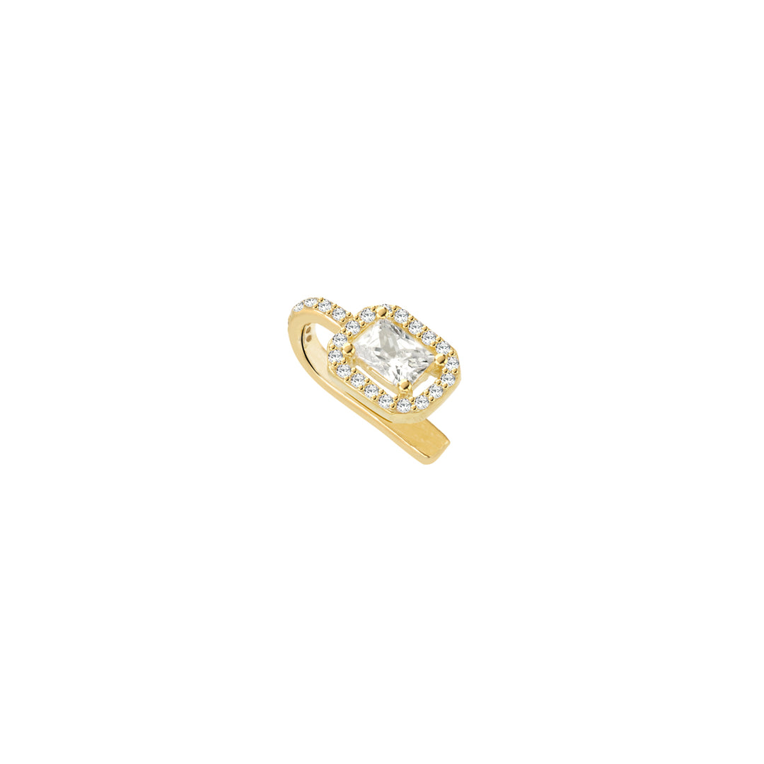 Earcuff baguette, argento 925, pietra taglio baguette bianca, zirconi bianchi, placcatura oro giallo 18kt - Laura P. Jewels