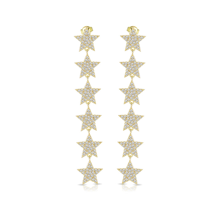 Orecchini cascata di stelle, argento 925, zirconi bianchi, placcatura oro giallo 18kt - Laura P. Jewels