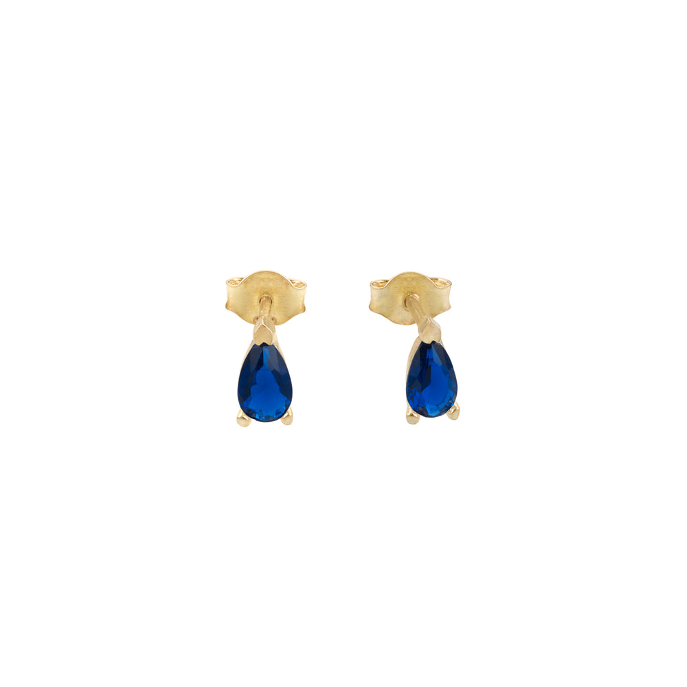 Orecchini mini goccia, argento 925, pietra taglio goccia, zirconi blu, placcatura oro giallo 18kt - Laura P. Jewels