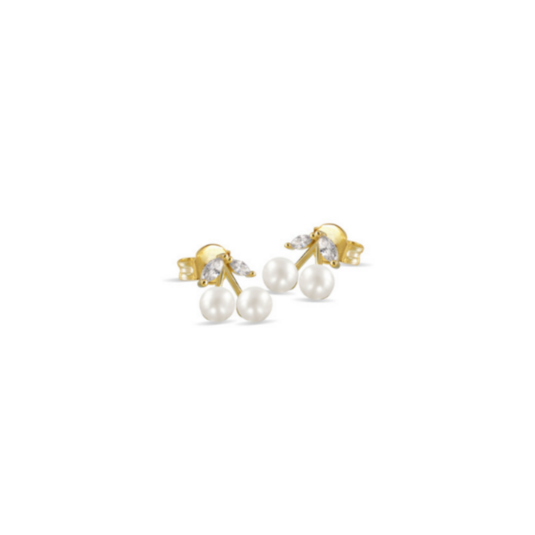 Orecchini a forma di ciliegia con perle di acqua dolce, argento 925, zirconi bianchi, placcatura oro giallo 18kt - Laura P. Jewels