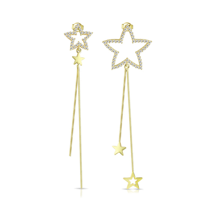 Orecchini stelle, argento 925, zirconi bianchi e perle di acqua dolce, placcatura oro giallo 18kt - Laura P. Jewels