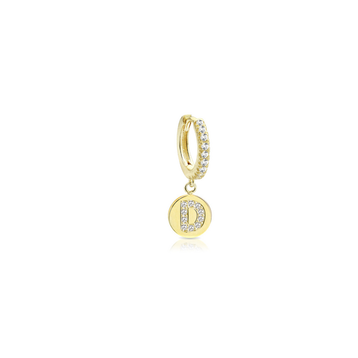 Orecchino iniziale lettera D, argento 925, zirconi bianchi, placcatura oro giallo 18kt - Laura P. Jewels